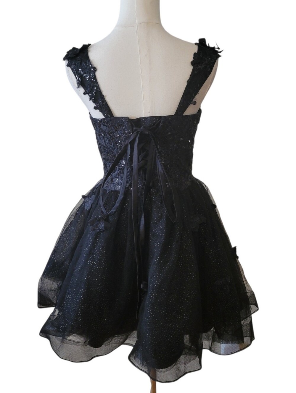 Black Whimsigoth Tulle Fairy Lace-up Back Mini Dress Size 6 - Picture 4 of 4